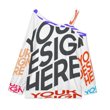 Cargar imagen en el visor de la galería, Camiseta informal con cuello inclinado para mujer top sexy con hombros descubiertos A11L personalizado con patrón foto texto (impresión de imágenes múltiples)