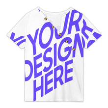 Cargar imagen en el visor de la galería, Camiseta de verano con cuello oblicuo y botones para mujer XVK Camiseta informal de manga corta con foto personalizado con patrón foto texto (impresión de imagen única)