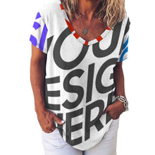 Cargar imagen en el visor de la galería, Camiseta de manga corta con cuello en V de seda hielo para mujer NZ109 personalizado con patrón foto texto (impresión de imágenes múltiples)