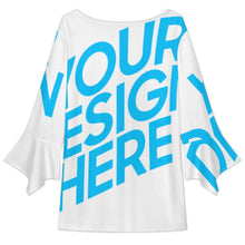 Cargar imagen en el visor de la galería, Tops de mujer Camiseta con botones y cuello en V con mangas de pétalos 3/4 VJK personalizado con patrón foto texto (impresión de imagen única)