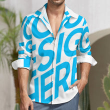 Cargar imagen en el visor de la galería, Camisa informal de manga larga para hombre, de lino sintético, con bolsillo y texto personalizado con patrón foto texto (impresión de imagen única)