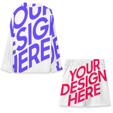 Cargar imagen en el visor de la galería, Conjunto de camisa de manga larga y pantalón corto con cordón A18TZ para mujer personalizado con patrón foto texto (impresión de imagen única)