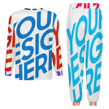 Cargar imagen en el visor de la galería, Pijama de hombre de 2 piezas con cuello redondo y manga larga LM094 personalizado con patrón foto texto (impresión de imágenes múltiples)