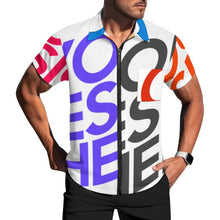 Cargar imagen en el visor de la galería, Camisa de manga corta con cremallera para hombre LM816 personalizado con patrón foto texto (impresión de imágenes múltiples)