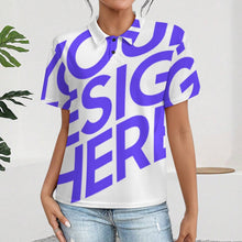 Cargar imagen en el visor de la galería, Polo para mujer con hombros rectos y tapeta de botones LTPL22 personalizado con patrón foto texto (impresión de imagen única)