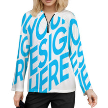 Cargar imagen en el visor de la galería, Camiseta de mujer con cuello en V y manga larga con cremallera NT58 personalizado con patrón foto texto (impresión de imagen única)