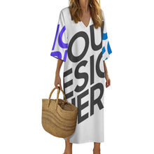 Cargar imagen en el visor de la galería, Bata de baño de manga corta con cuello en V estilo mediterráneo para mujer YKL06personalizado con patrón foto texto (impresión de imágenes múltiples)