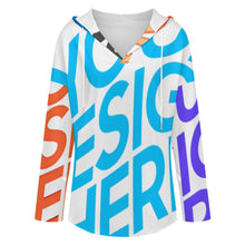 Cargar imagen en el visor de la galería, Sudadera con capucha de manga larga y cuello en V para mujer C19H personalizado con patrón foto texto (impresión de imágenes múltiples)