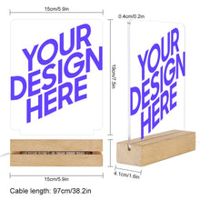 Cargar imagen en el visor de la galería, Luz nocturna acrílica con base cuadrada de madera personalizado con patrón foto texto