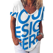 Cargar imagen en el visor de la galería, Camiseta de Seda Hielo de Manga Corta con Cuello en V para Mujer NZ109 personalizado con patrón foto texto (impresión de imagen única)