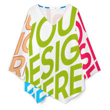 Cargar imagen en el visor de la galería, Blusa de mujer con escote en V y manga larga con dobladillo irregular BZL personalizado con patrón foto texto (impresión de imágenes múltiples)