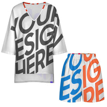 Cargar imagen en el visor de la galería, Conjunto de top con mangas murciélago cuello en V y pantalones cortos con cintura elástica para mujer YKL07 personalizado con patrón foto texto (impresión de imágenes múltiples)