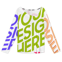 Cargar imagen en el visor de la galería, Camiseta de mujer de manga larga holgada con cuello inclinado y estampado de texto con nombre personalizado con patrón foto texto (impresión de imágenes múltiples)