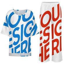 Cargar imagen en el visor de la galería, Conjunto para mujer compuesto por una camisa de cuello redondo con mangas murciélago y un pantalón ancho con cinturilla elástica YKL04 personalizado con patrón foto texto (impresión de imagen única)