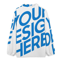 Cargar imagen en el visor de la galería, Camisa mujer cuello pico con volantes y manga larga A1S personalizado con patrón foto texto (impresión de imagen única)