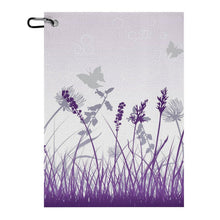 Cargar imagen en el visor de la galería, Golf Towel with Hanging Loop Purple, Butterfly, Reed Style 41x61cm