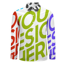 Cargar imagen en el visor de la galería, Camisa casual de manga larga para hombre de lino sintético personalizado con patrón foto texto (impresión de imágenes múltiples)