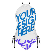 Cargar imagen en el visor de la galería, Bikini de dos piezas sin tirantes y cuello halter para mujer F145kA01 personalizado con patrón foto texto
