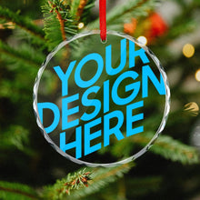 Cargar imagen en el visor de la galería, Adorno de árbol de Navidad de vidrio redondo personalizado con patrón foto texto