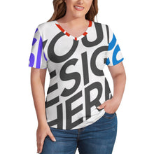 Cargar imagen en el visor de la galería, Camiseta de manga corta con cuello en V de seda hielo para mujer NZ109 personalizado con patrón foto texto (impresión de imágenes múltiples)