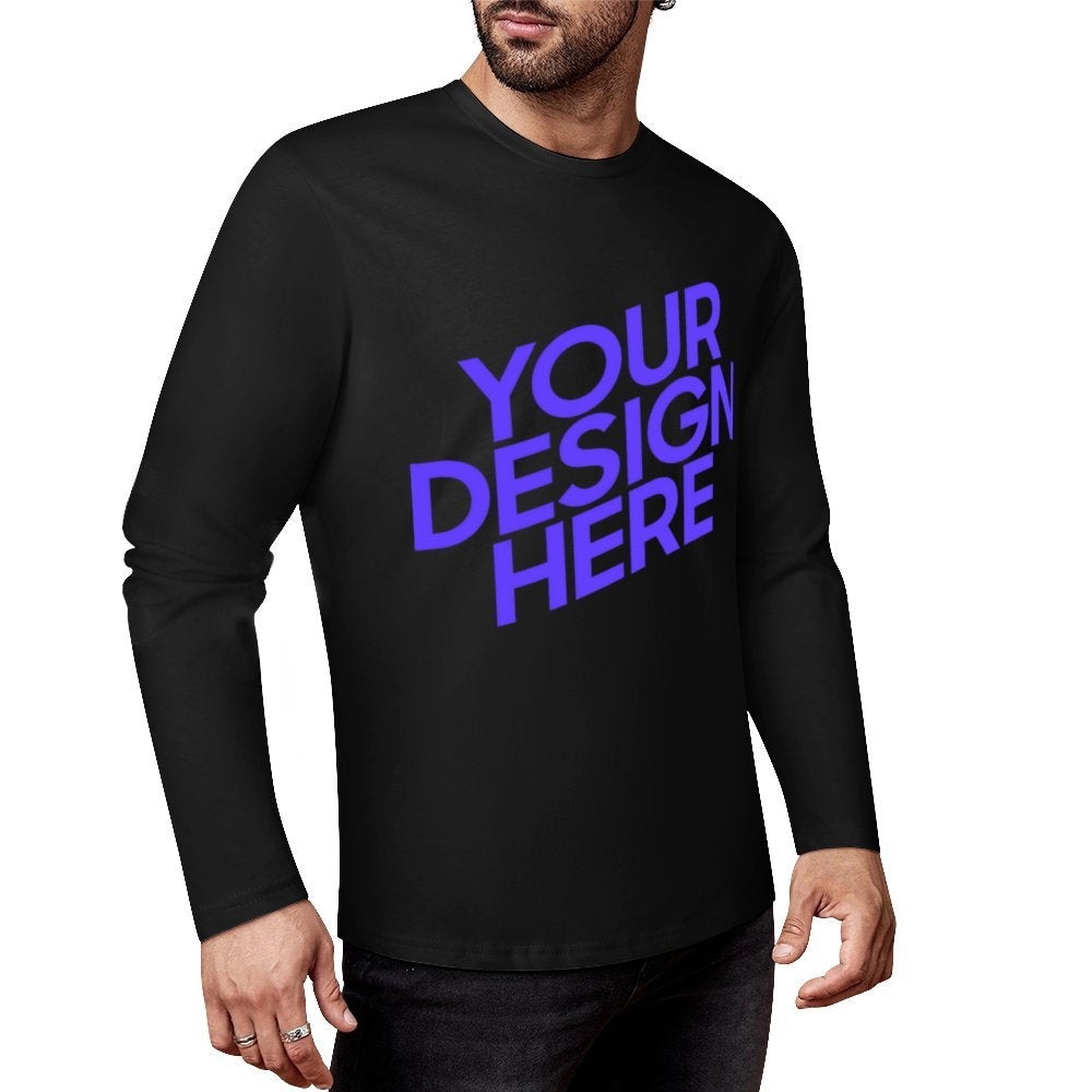 Camiseta de manga larga para hombre 100% algodón con estampado frontal en varios colores personalizado con patrón foto texto