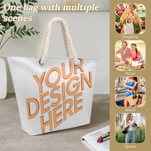 Cargar imagen en el visor de la galería, Bolsa de mano de cuerda de cáñamo de gran capacidad personalizado con patrón foto texto (impresión de imágenes múltiples)