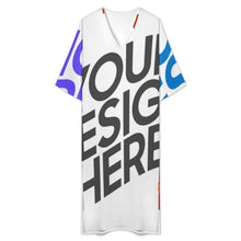 Cargar imagen en el visor de la galería, Bata de baño de manga corta con cuello en V estilo mediterráneo para mujer YKL06personalizado con patrón foto texto (impresión de imágenes múltiples)