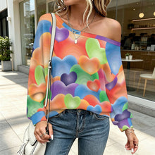 Cargar imagen en el visor de la galería, Off-shoulder Hoodie Color Heart Pattern