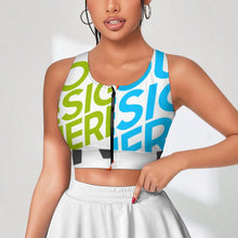 Cargar imagen en el visor de la galería, Sujetador de yoga y fitness con cremallera frontal para mujer SDS2007 personalizado con patrón foto texto (impresión de imágenes múltiples)