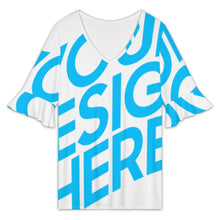 Cargar imagen en el visor de la galería, Camiseta de mujer con cuello en V y mangas de loto NT101 personalizado con patrón foto texto (impresión de imagen única)