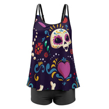 Cargar imagen en el visor de la galería, Conjunto Baño Mujer Dos Piezas Falda Personalizable | Top Ajustable y Short