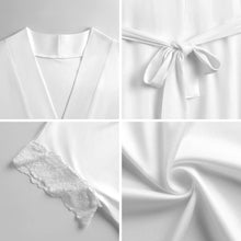 Cargar imagen en el visor de la galería, Bata de baño Pijama con cinturón y mangas cortas con ribete de encaje para mujer SDS2517 personalizado con patrón foto texto (impresión de imagen única)