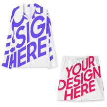 Cargar imagen en el visor de la galería, Conjunto de camisa de manga larga y pantalón corto con cordón A18TZ para mujer personalizado con patrón foto texto (impresión de imagen única)