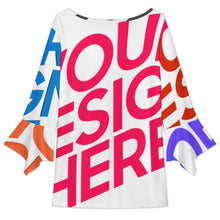 Cargar imagen en el visor de la galería, Blusa de manga de pétalo para mujer VJK Verano Manga 3/4 Casual Cuello en V Top personalizado con patrón foto texto (impresión de imágenes múltiples)