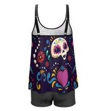 Cargar imagen en el visor de la galería, Conjunto Baño Mujer Dos Piezas Falda Personalizable | Top Ajustable y Short