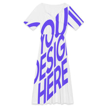 Cargar imagen en el visor de la galería, Vestido midi de mujer de talle alto con cuello pétalo F31Q personalizado con patrón foto texto (impresión de imagen única)