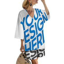 Cargar imagen en el visor de la galería, Conjunto de camisa con mangas murciélago y shorts con cintura elástica para mujer YKL07 personalizado con patrón foto texto (impresión de imagen única)