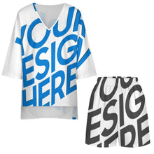 Cargar imagen en el visor de la galería, Conjunto de camisa con mangas murciélago y shorts con cintura elástica para mujer YKL07 personalizado con patrón foto texto (impresión de imagen única)