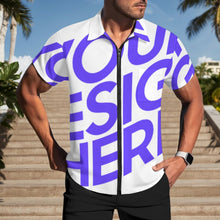 Cargar imagen en el visor de la galería, Camisa de manga corta con cremallera para hombre LM816 personalizado con patrón foto texto (impresión de imagen única)