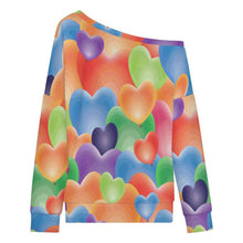 Cargar imagen en el visor de la galería, Off-shoulder Hoodie Color Heart Pattern