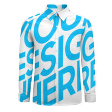 Cargar imagen en el visor de la galería, Camisa informal de manga larga para hombre, de lino sintético, con bolsillo y texto personalizado con patrón foto texto (impresión de imagen única)