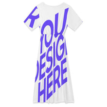 Cargar imagen en el visor de la galería, Vestido midi de mujer de talle alto con cuello pétalo F31Q personalizado con patrón foto texto (impresión de imagen única)