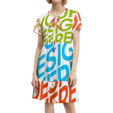 Cargar imagen en el visor de la galería, Vestido de verano para mujer cuello en V manga corta minivestido informal LYQ117 personalizado con patrón foto texto (impresión de imágenes múltiples)