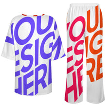 Cargar imagen en el visor de la galería, Conjunto de mujer YKL04 de camisa de cuello redondo con mangas murciélago y pantalón ancho con cintura elástica personalizado con patrón foto texto (impresión de imágenes múltiples)