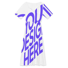 Cargar imagen en el visor de la galería, Vestido midi de mujer de talle alto con cuello pétalo F31Q personalizado con patrón foto texto (impresión de imagen única)