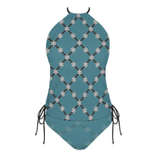 Cargar imagen en el visor de la galería, Bikini de dos piezas sin tirantes y cuello halter para mujer F145kA01 personalizado con patrón foto texto