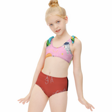 Cargar imagen en el visor de la galería, Bikini de niña con detalle de lazo en el hombro (2 piezas) NT022 personalizado con patrón foto texto (impresión de imágenes múltiples)