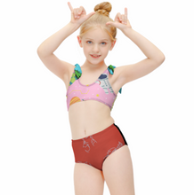 Cargar imagen en el visor de la galería, Bikini de niña con detalle de lazo en el hombro (2 piezas) NT022 personalizado con patrón foto texto (impresión de imágenes múltiples)