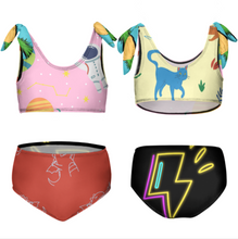Cargar imagen en el visor de la galería, Bikini de niña con detalle de lazo en el hombro (2 piezas) NT022 personalizado con patrón foto texto (impresión de imágenes múltiples)