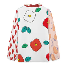 Cargar imagen en el visor de la galería, Blusa de manga larga con escote en V y ribetes de volantes para mujer A1S personalizado con patrón foto texto (impresión de imágenes múltiples)